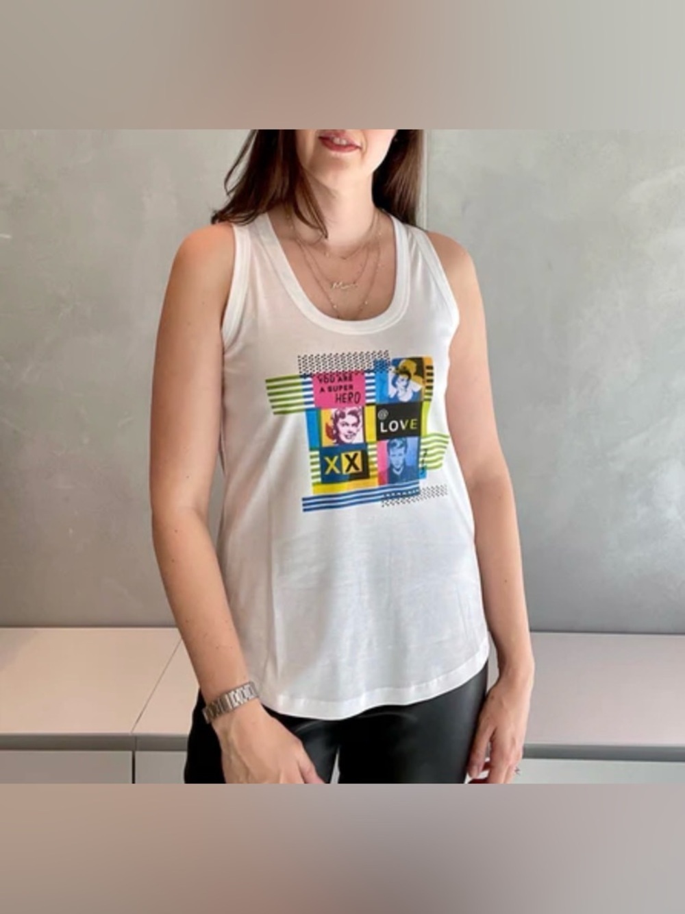 NWOT Suzi Roher scoop neck Lola tank rock pop culture white XS